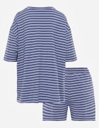 jumelle Compleu de vară oversize din vâscoză cu dungi T-shirt și short Agathona Albastru