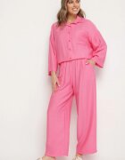 jumelle Compleu Fucsia din Viscoză Pantaloni largi și Cămașă Oversize Zivora