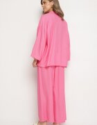jumelle Compleu Fucsia din Viscoză Pantaloni largi și Cămașă Oversize Zivora