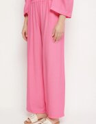 jumelle Compleu Fucsia din Viscoză Pantaloni largi și Cămașă Oversize Zivora