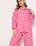jumelle Compleu Fucsia din Viscoză Pantaloni largi și Cămașă Oversize Zivora