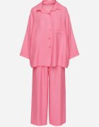 jumelle Compleu Fucsia din Viscoză Pantaloni largi și Cămașă Oversize Zivora