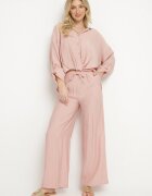 jumelle Compleu Roz din viscoză Oversize Cămașă și Pantaloni cu elastic în talie Natilira