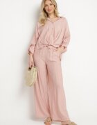jumelle Compleu Roz din viscoză Oversize Cămașă și Pantaloni cu elastic în talie Natilira