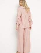 jumelle Compleu Roz din viscoză Oversize Cămașă și Pantaloni cu elastic în talie Natilira