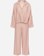 jumelle Compleu Roz din viscoză Oversize Cămașă și Pantaloni cu elastic în talie Natilira