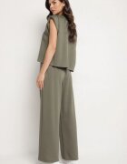jumelle Compleu Verde cu Viscoză Tricou cu Umeri Întăriți și Pantaloni Largi Nevisari