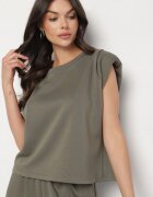 jumelle Compleu Verde cu Viscoză Tricou cu Umeri Întăriți și Pantaloni Largi Nevisari