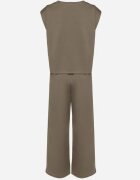 jumelle Compleu Verde cu Viscoză Tricou cu Umeri Întăriți și Pantaloni Largi Nevisari
