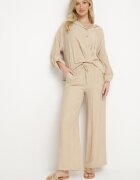jumelle Compleu Viscoză Bej Deschis Oversize Cămașă și Pantaloni cu Elastic în Talie Natilira