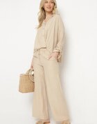 jumelle Compleu Viscoză Bej Deschis Oversize Cămașă și Pantaloni cu Elastic în Talie Natilira