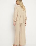 jumelle Compleu Viscoză Bej Deschis Oversize Cămașă și Pantaloni cu Elastic în Talie Natilira