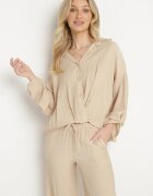 jumelle Compleu Viscoză Bej Deschis Oversize Cămașă și Pantaloni cu Elastic în Talie Natilira