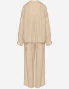 jumelle Compleu Viscoză Bej Deschis Oversize Cămașă și Pantaloni cu Elastic în Talie Natilira