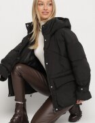 jumelle Geacă Neagră Matlasată Oversize cu Glugă și Curele la Mâneci Unitessa