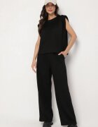 jumelle Komplet negru cu vâscoză Tricou cu umeri întăriți și Pantaloni largi Nevisari