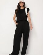 jumelle Komplet negru cu vâscoză Tricou cu umeri întăriți și Pantaloni largi Nevisari