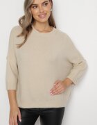 jumelle Pulover Bej cu Mâneci 7/8 cu Amestec de Lână Irilliane