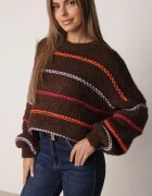 jumelle Pulover cu adaos de lână și vâscoză cu dungi contrastante Eritellia Maro