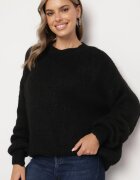 jumelle Pulover Negru cu Croială Clasică Simplă cu Amestec de Lână și Viscoză Sezisya