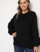 jumelle Pulover Negru cu Croială Clasică Simplă cu Amestec de Lână și Viscoză Sezisya