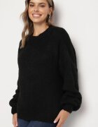 jumelle Pulover Negru cu Croială Clasică Simplă cu Amestec de Lână și Viscoză Sezisya