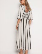 jumelle Rochie Alb-Negru Cintrata din Bumbac cu Dungi Rivettes