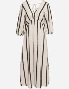 jumelle Rochie Alb-Negru Cintrata din Bumbac cu Dungi Rivettes