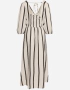 jumelle Rochie Alb-Negru Cintrata din Bumbac cu Dungi Rivettes