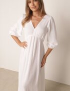 jumelle Rochie albă evazată de bumbac boho cu legătură și elastic în talie Lawla