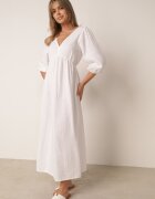 jumelle Rochie albă evazată de bumbac boho cu legătură și elastic în talie Lawla