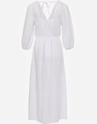 jumelle Rochie albă evazată de bumbac boho cu legătură și elastic în talie Lawla