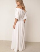 jumelle Rochie Albă Trapezoidală din Muselină de Bumbac cu Centură și Elastic în Talie Vimarinn