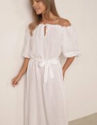 jumelle Rochie Albă Trapezoidală din Muselină de Bumbac cu Centură și Elastic în Talie Vimarinn