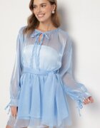 jumelle Rochie Albastră Decorată cu legătură și curea Nivoren