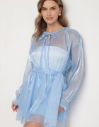 jumelle Rochie Albastră Decorată cu legătură și curea Nivoren
