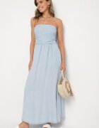 jumelle Rochie Albastru Deschis Cloche cu Decolteu Tip Bandeau Mavilore