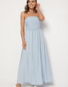 jumelle Rochie Albastru Deschis Cloche cu Decolteu Tip Bandeau Mavilore