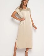 jumelle Rochie Bej din vâscoză cu croi drept Oversize Moratina