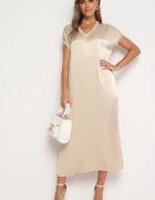 jumelle Rochie Bej din vâscoză cu croi drept Oversize Moratina