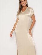 jumelle Rochie Bej din vâscoză cu croi drept Oversize Moratina