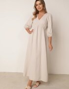 jumelle Rochie Bej Evazată Din bumbac Boho cu cordon și elastic în talie Lawla