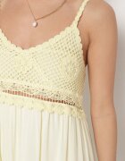 jumelle Rochie Cloș Galbenă din Vâscoză și Bumbac Decorată cu Dantelă cu Bretele Filanise