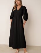 jumelle Rochie Cloș Neagră din Bumbac Boho cu Legătură și Elastic în Talie Lawla