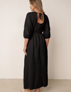 jumelle Rochie Cloș Neagră din Bumbac Boho cu Legătură și Elastic în Talie Lawla