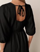 jumelle Rochie Cloș Neagră din Bumbac Boho cu Legătură și Elastic în Talie Lawla