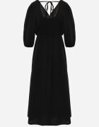 jumelle Rochie Cloș Neagră din Bumbac Boho cu Legătură și Elastic în Talie Lawla