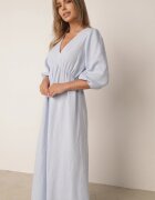 jumelle Rochie Evazată Din Bumbac Albastru Deschis Boho cu Legătură și cu Elastic în Talie Lawla