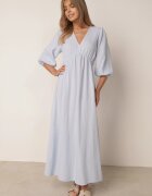 jumelle Rochie Evazată Din Bumbac Albastru Deschis Boho cu Legătură și cu Elastic în Talie Lawla
