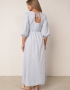jumelle Rochie Evazată Din Bumbac Albastru Deschis Boho cu Legătură și cu Elastic în Talie Lawla